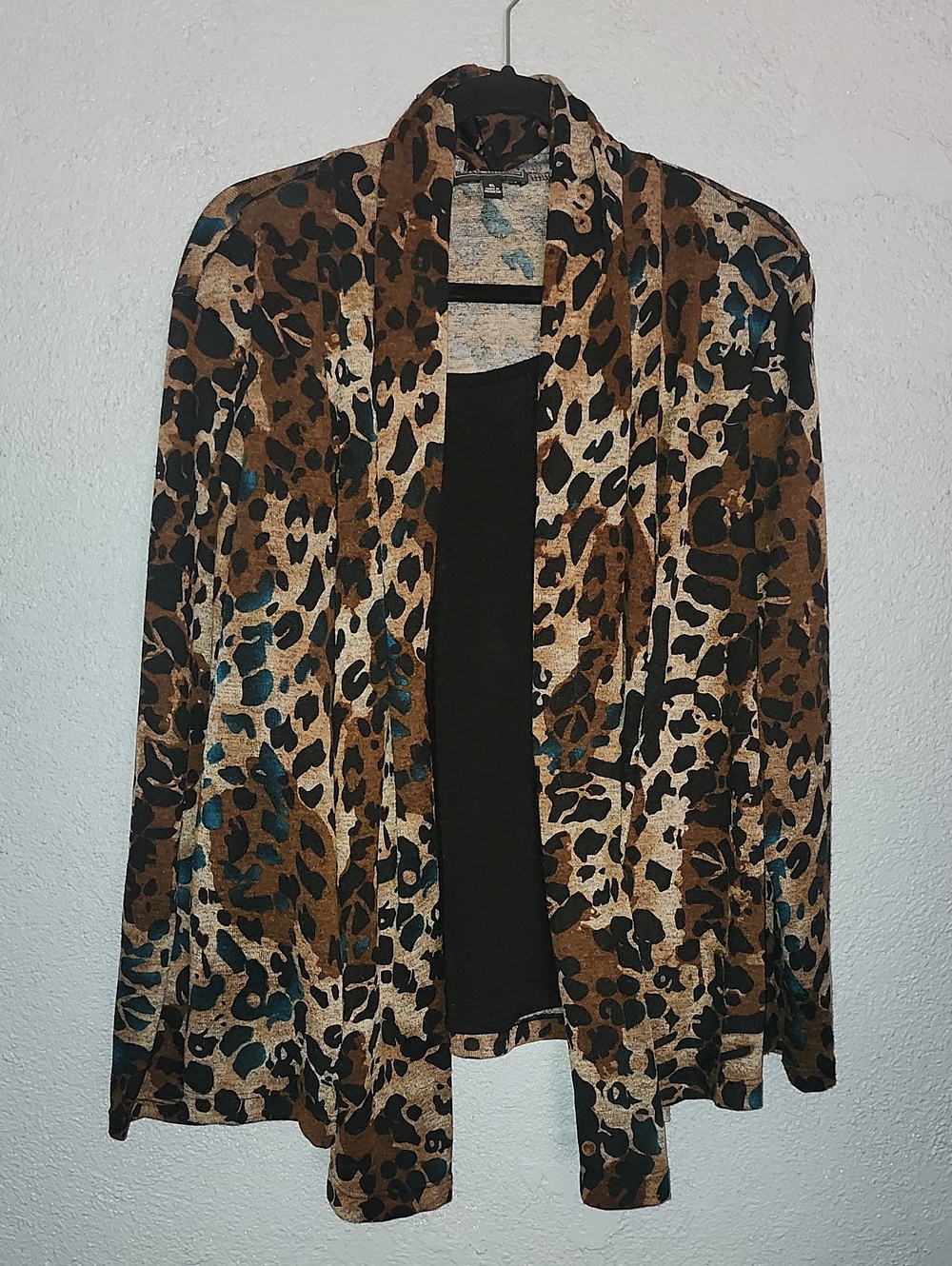 Elementz Leopard Print Cardigan with Teal Accents